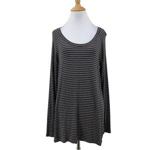 Cabi Blair Tunic Top Womens SM Charcoal Stripe Scoop Neck Long Sleeve Stretch
